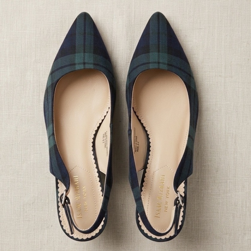 Isaac Mizrahi New York Womens Plaid Kitten Heel Slingback Tartan Pointed Toe 8.5